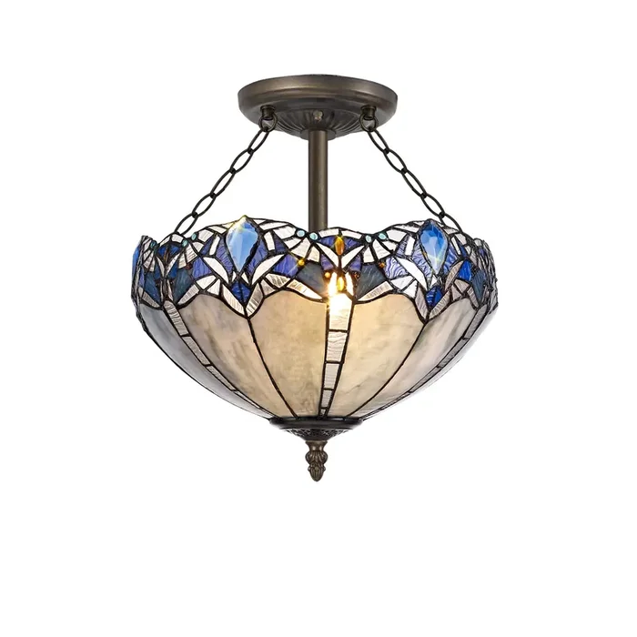 Regal Lighting SL-1327 3 Light 40cm Tiffany Uplighter Semi Flush Blue With Clear Crystal Shade