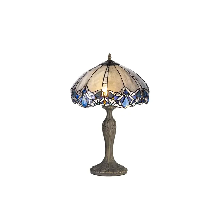 Regal Lighting SL-1332 2 Light Curved Tiffany Table Lamp 40cm Blue With Clear Crystal Shade