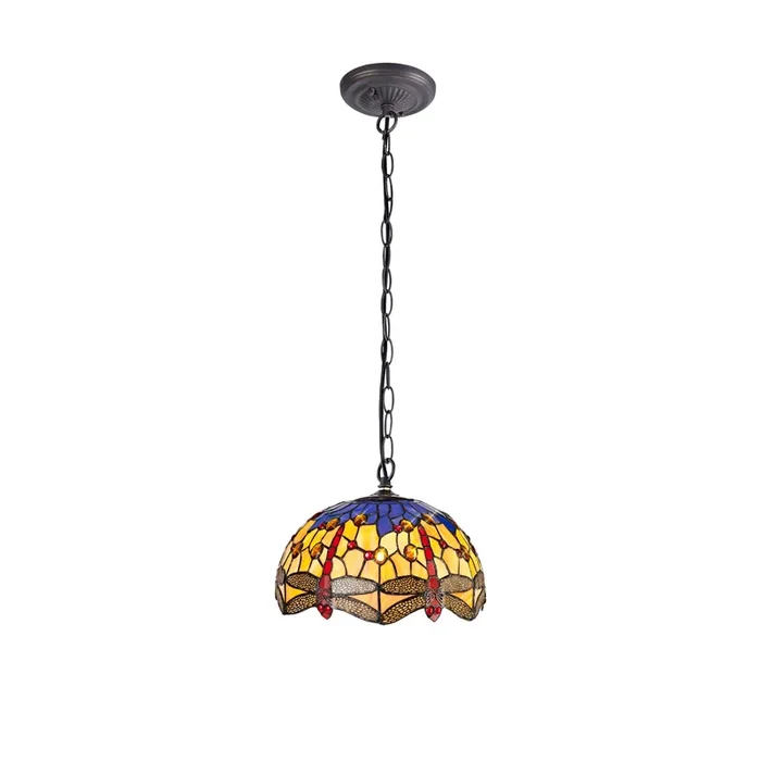 Regal Lighting SL-1417 1 Light 30cm Tiffany Pendant Blue And Orange With Clear Crystal Shade