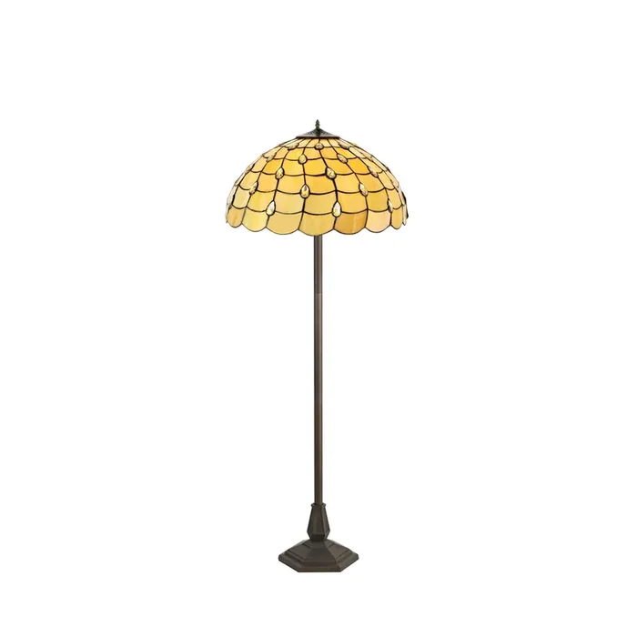 Regal Lighting SL-1424 2 Light Octagonal Tiffany Floor Lamp 50cm Beige With Clear Crystal Shade