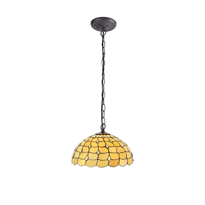 Regal Lighting SL-1428 1 Light 30cm Tiffany Pendant Beige With Clear Crystal Shade