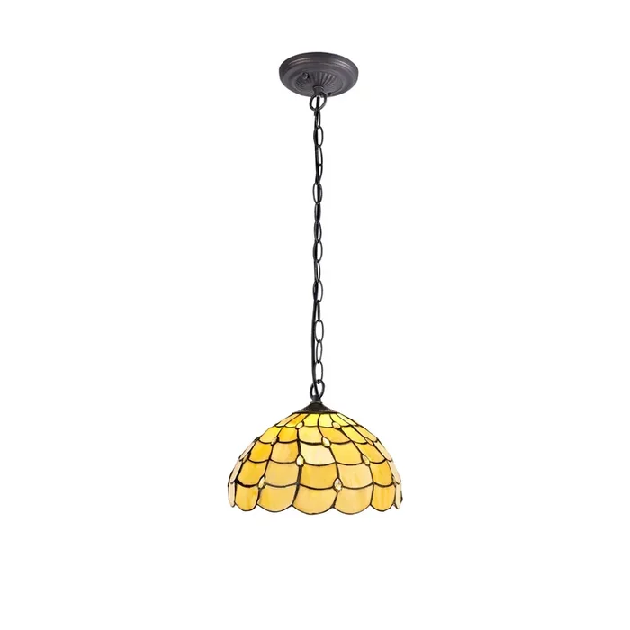 Regal Lighting SL-1446 1 Light 30cm Tiffany Pendant Beige With Clear Crystal Shade