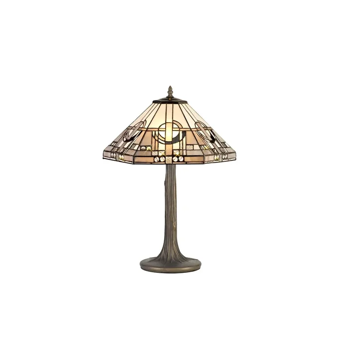 Regal Lighting SL-1461 2 Light Tree Tiffany Table Lamp 40cm White, Grey And Black With Clear Crystal Shade