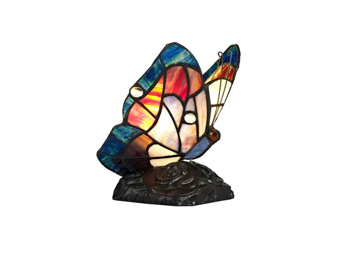 Regal Lighting SL-1999 1 Light Butterfly Tiffany Table Lamp Blue And Brown With Clear Crystal Shade