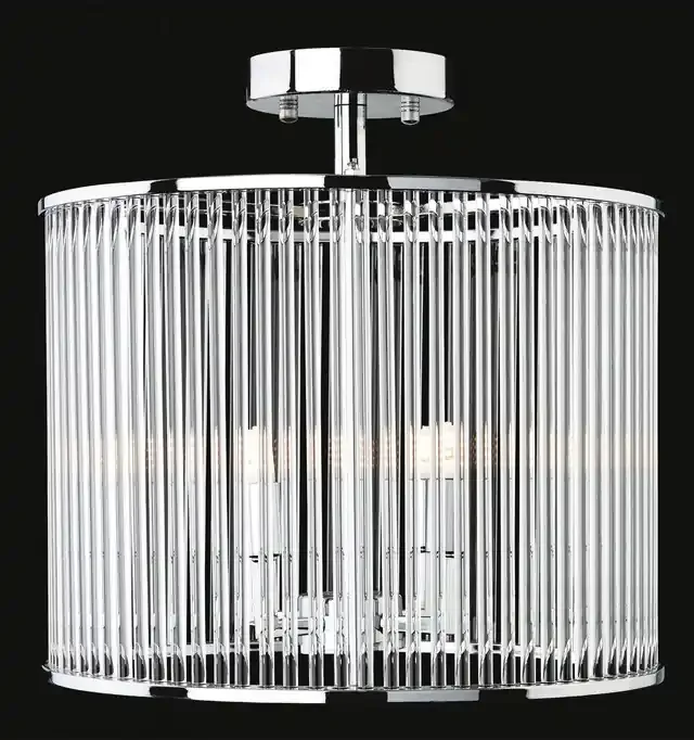 Rialto 4 Light Chrome with Clear Glass Rods Round Semi Flush Ceiling Light