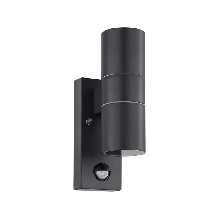 Riga LED Anthracite Outdoor Cylinder Up & Down Wall Light with PIR