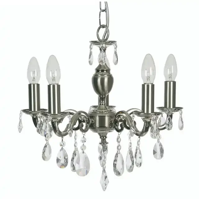 Risborough 5 Light Satin Nickel with Crystal Chandelier Pendant Light