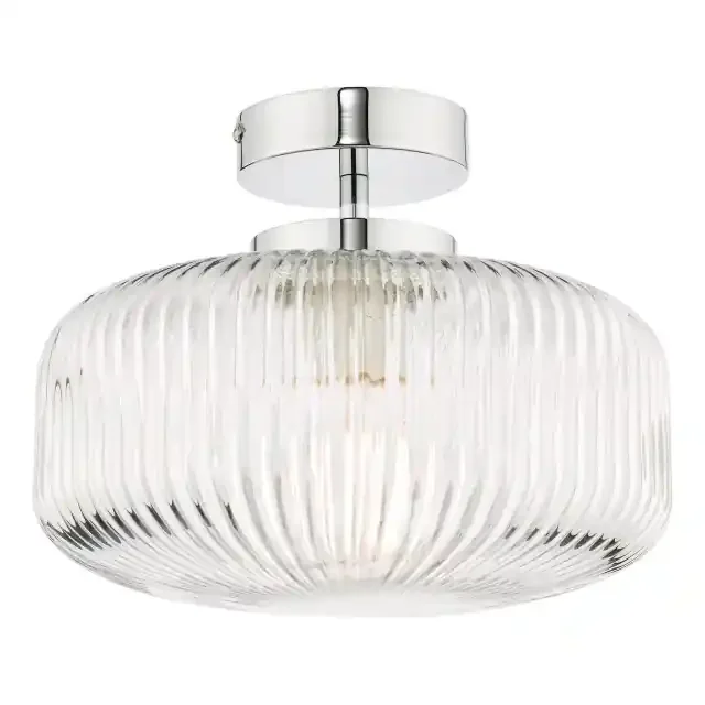 Riva Polished Chrome with Ribbed Glass IP44 Bathroom Ceiling Light
