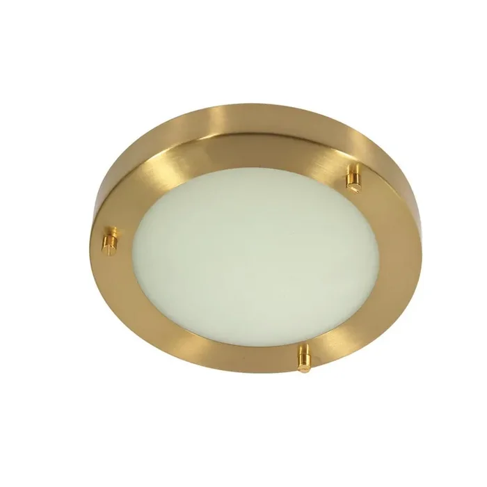 Rondo Satin Brass Bathroom Modern Round Flush Light 185mm
