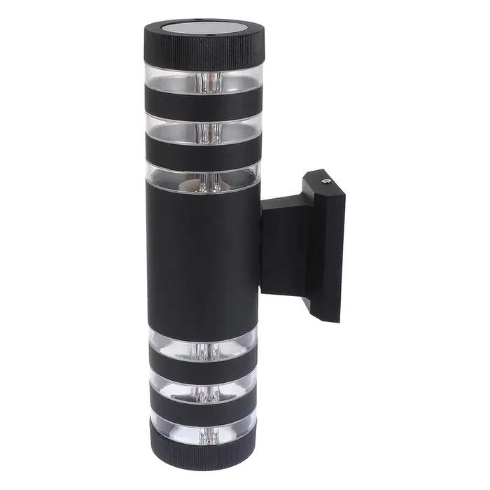 Round 3-Layer LED Up & Down Wall Light – Waterproof Outdoor Black Sconce – E26 Base