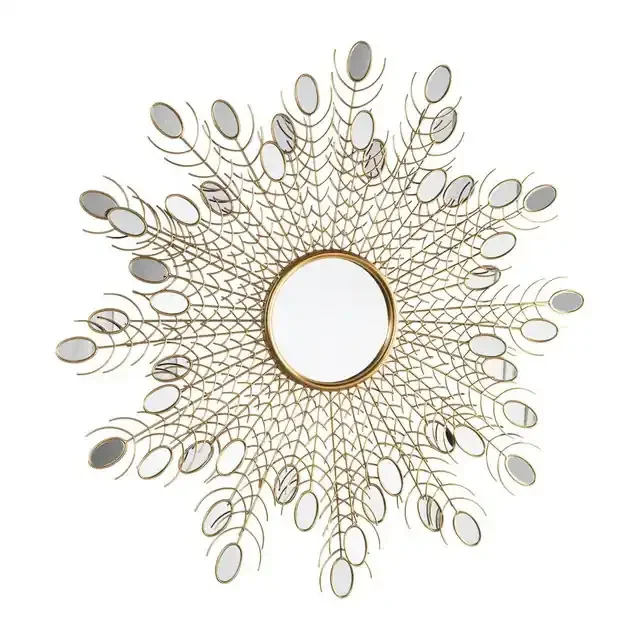 Round Peacock Tail Antique Gold Mirror