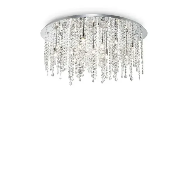 Royal PL15 15 Light Chrome with Cut Crystal Pendants Flush Ceiling Light