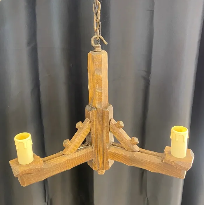 Rustic 3 Arm Wooden Chandelier Light