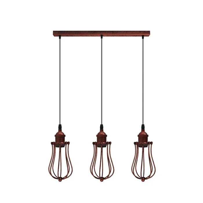 Rustic Red Balloon Cage 3 Light Pendant – Without Bulbs