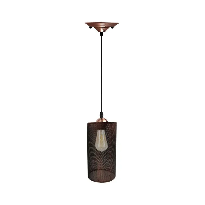 Rustic Red Cage Cylinder Pendant Light