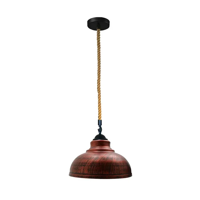 Rustic Red Dome Vintage Rope Pendant Light