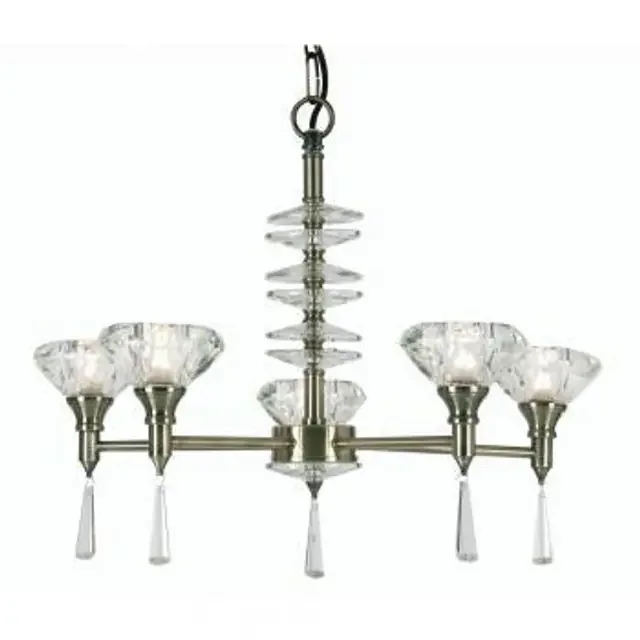 Sahar 5 Light Antique Brass with Crystal Sconces Dual Mount Pendant Light