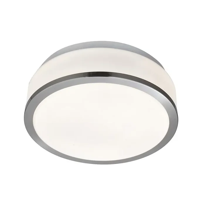 Satin Chrome Bathroom Modern Round Flush Light with Glass Shade 280mm
