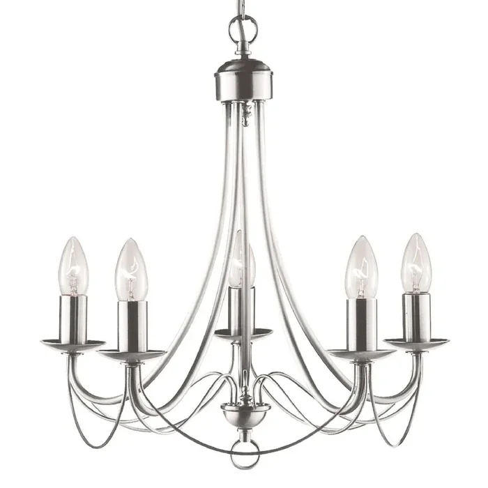 Satin Chrome Classic Traditional Vintage 5 Lamp Pendant Light 46cm