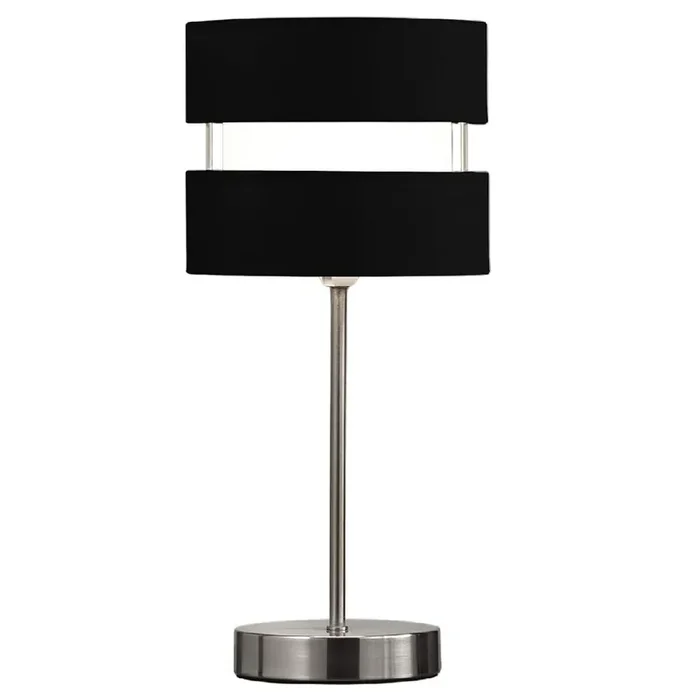 Satin Nickel Table Desk Lamp with Black Layered Fabric Shade 38cm