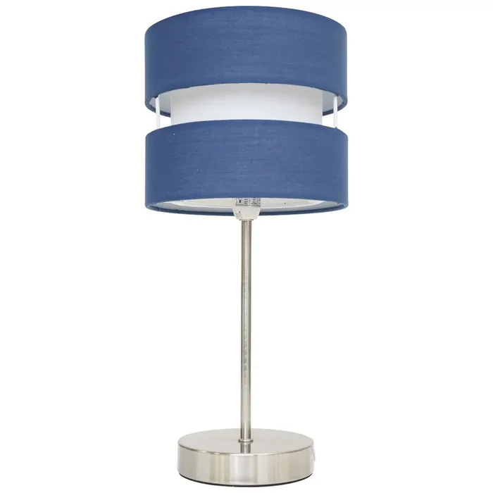 Satin Nickel Table Desk Lamp with Navy Blue Layered Fabric Shade 38cm