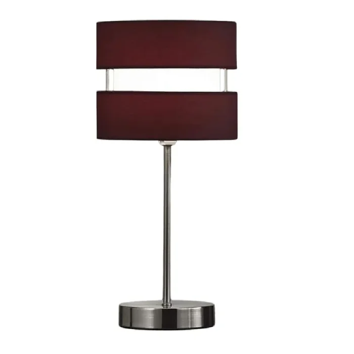 Satin Nickel Table Desk Lamp with Wine Red Layered Fabric Shade 38cm
