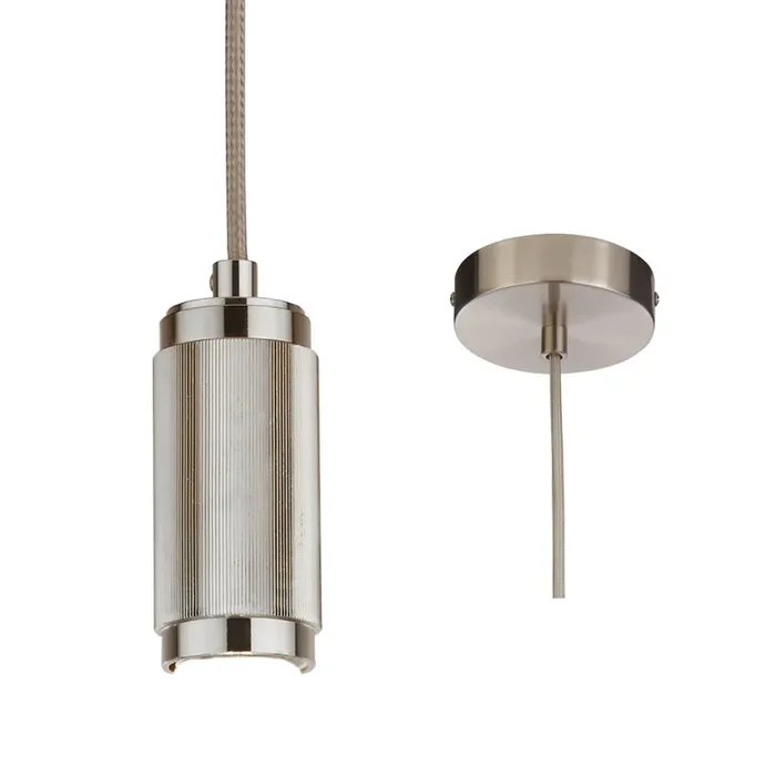 Satin Silver Fabric Round Cable Flex Suspension Ceiling Rose Pendant