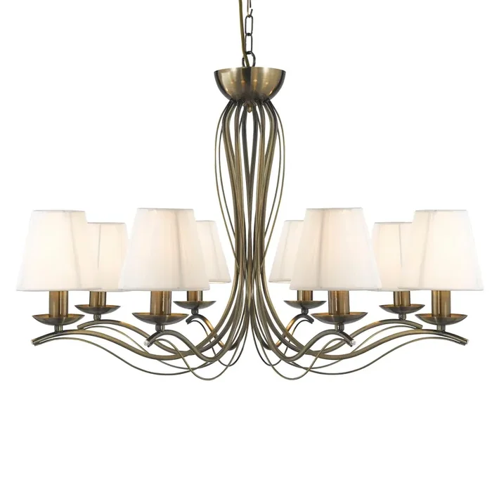 Searchlight Andretti – 8Lt Ceiling, Antique Brass, Cream String Shades • 9828-8AB