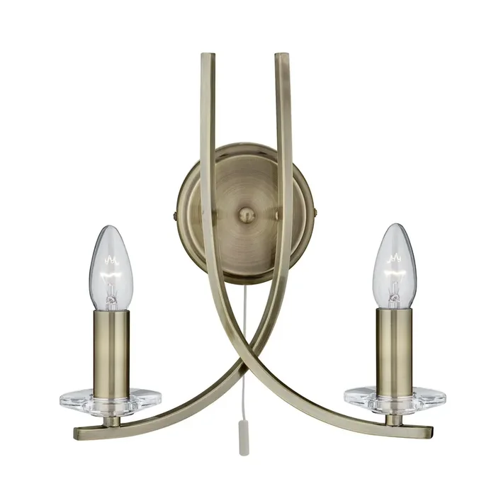 Searchlight Ascona – 2Lt Wall Bracket, Antique Brass Twist Frame With Clear Glass Sconces • 4162-2AB