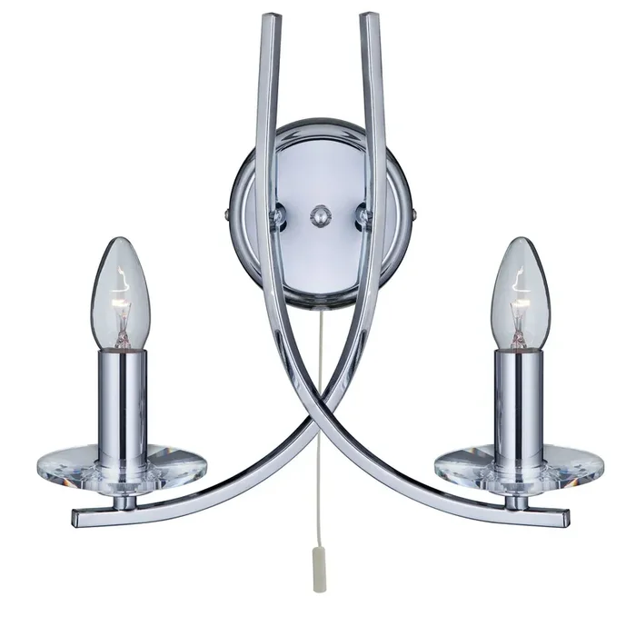 Searchlight Ascona – 2Lt Wall Bracket, Chrome Twist Frame With Clear Glass Sconces • 4162-2CC