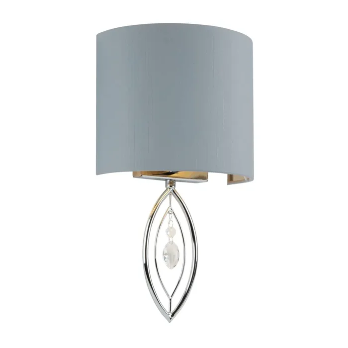 Searchlight Crown Wall Light -Chrome With Grey Shade And Crystal Drop • 9137CC