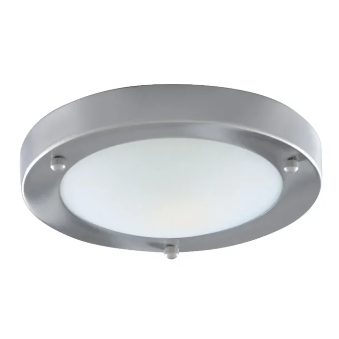 Searchlight Dublin Bathroom Flush Ip44 1Lt – 31Cm Sat/Silver Domed Wht Glass • 1131-31SS
