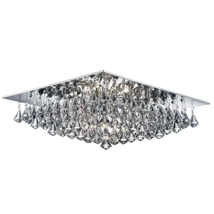 Searchlight Hanna – 8Lt Square Flush Ceiling, Chrome, Clear Crystal Pyramid Drops • 7308-8CC