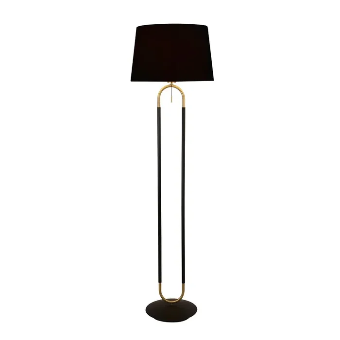 Searchlight Jazz 1Lt Floor Lamp, Satin Brass And Black, Black Velvet Shade. Pull Switch • 41432SB