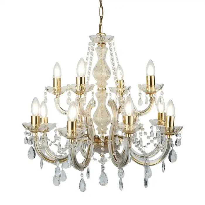 Searchlight Marie Therese – 12Lt Chandelier, Polished Brass, Clear Crystal Glass • 699-12