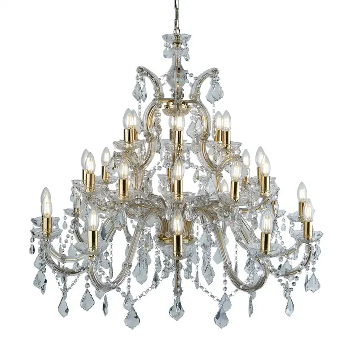 Searchlight Marie Therese – 30Lt Chandelier, Polished Brass, Clear Crystal • 1214-30