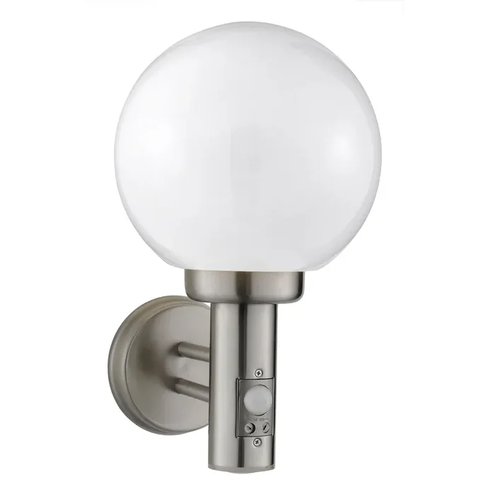 Searchlight Orb Lantern 1Lt Pir Outdoor Wall Bracket, Stainless Steel, White Shade • 085