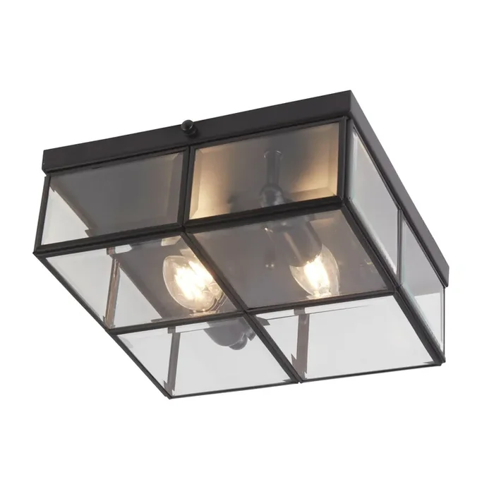 Searchlight Pisa Flush – 2Lt Flush Box, Black With Clear Bevelled Glass Panels • 6769-26BK