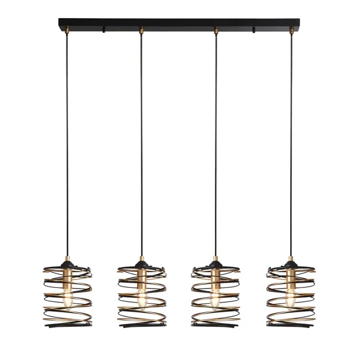Searchlight Spring 4Lt Bar Pendant, Black And Gold • 85583-4BGO
