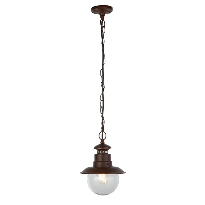 Searchlight Station 1Lt Outdoor Pendant – Rustic Brown With Clear Glass • 7653RU