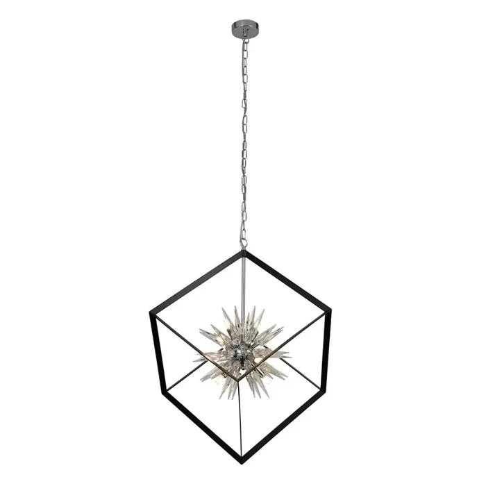 Searchlight Stellar 6Lt Spike Ball Pendant, Matt Black Frame With Crystal Glass • 22606-1BK