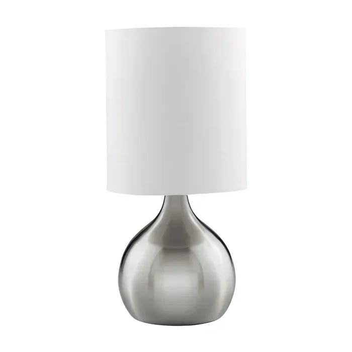 Searchlight Touch Table Lamp, Satin Silver Base, White Drum Shade • 3923SS