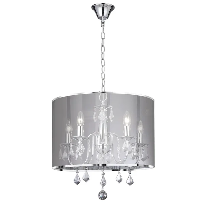 Searchlight Venetian – 5Lt Ceiling, Chrome, Clear Crystal Glass, Silver Shade • 4805-5CC
