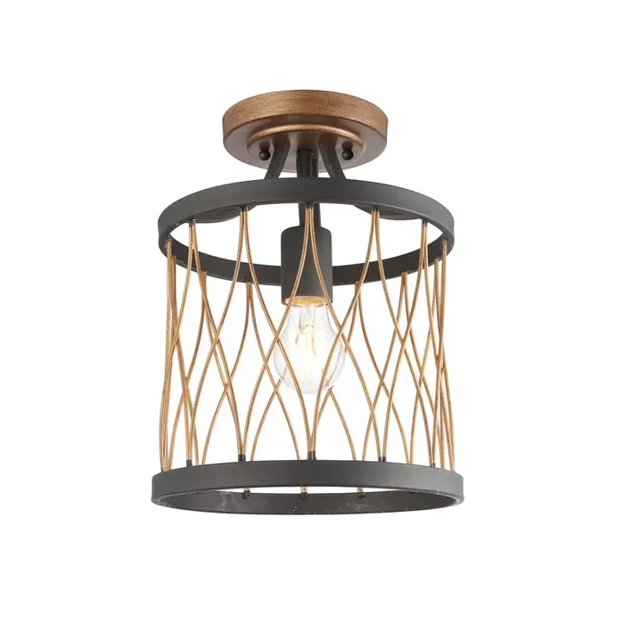Semi flush fitting in a matt black & rustic bronze effect finish (0711HES61497)