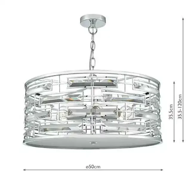 Seville 6 Light Crystal and Polished Chrome Pendant Light with Diffuser