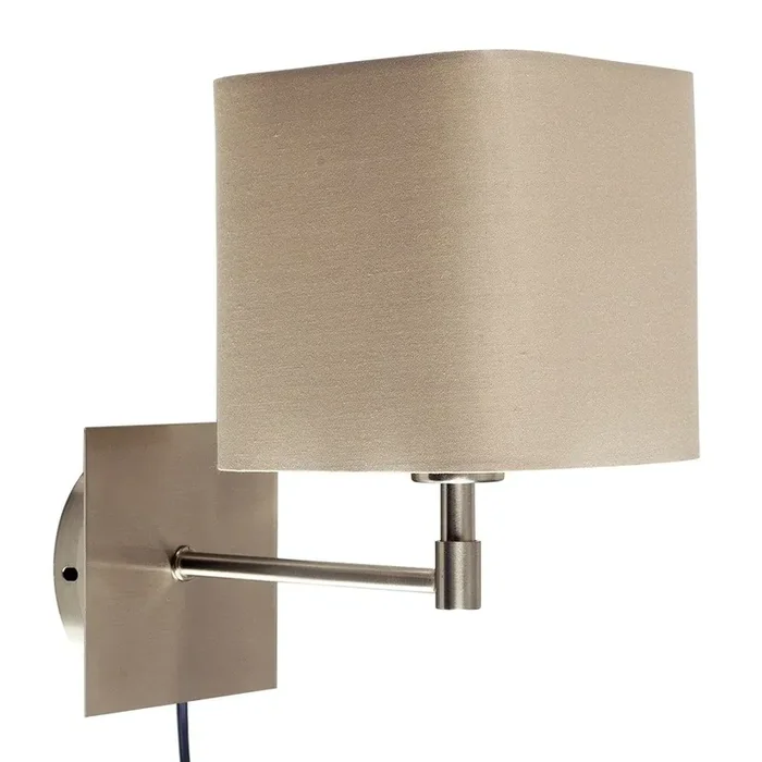 Sheldon Brushed Chrome Plug in Wall Light With Beige Shade