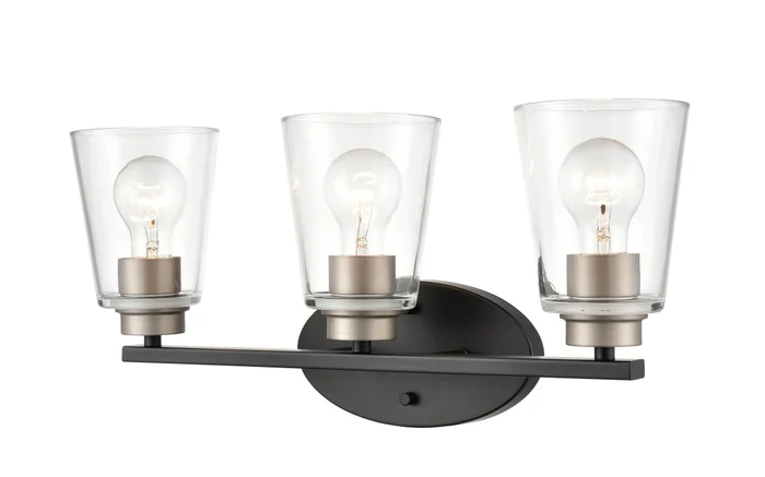 Shoppers Lighting BB4013-MB/SN 3-Light Wall/Bath Fixture, Matte Black/Satin Nickel Finish