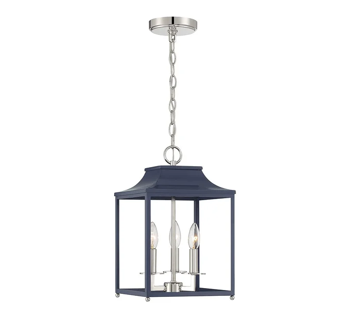 Shoppers Lighting SH30013NBLPN Paisley Three Light Pendant, Navy Blue with Polished Nickel