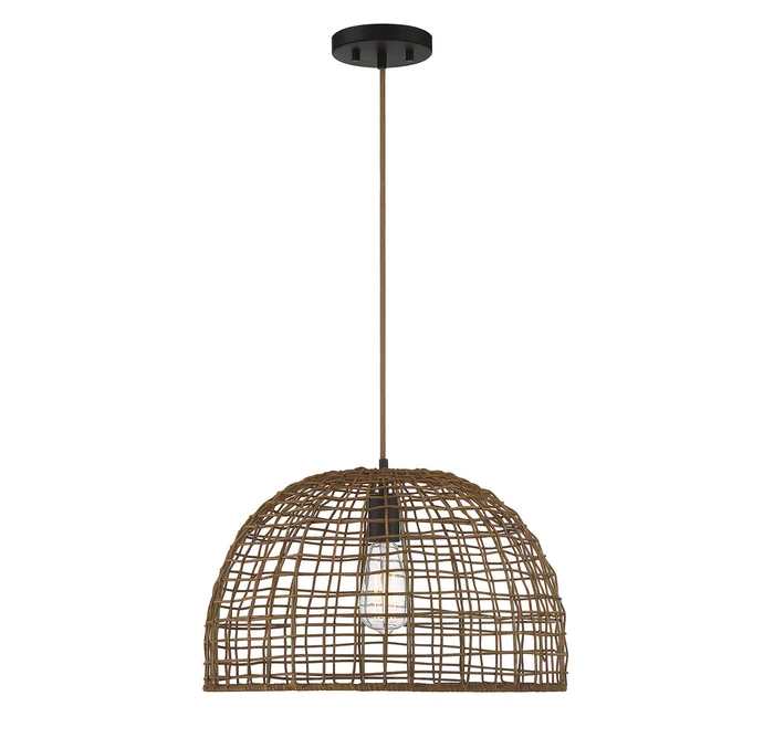 Shoppers Lighting SH70105DR Brooklyn One Light Pendant, Dark Rattan with a Dark Brown Socket