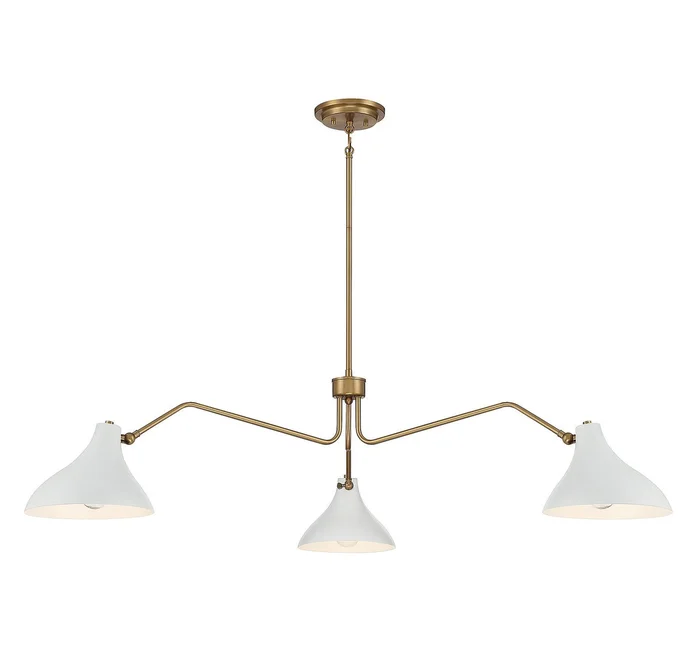 Shoppers Lighting SH7019WHNB Violet Three Light Pendant, White with Natural Brass